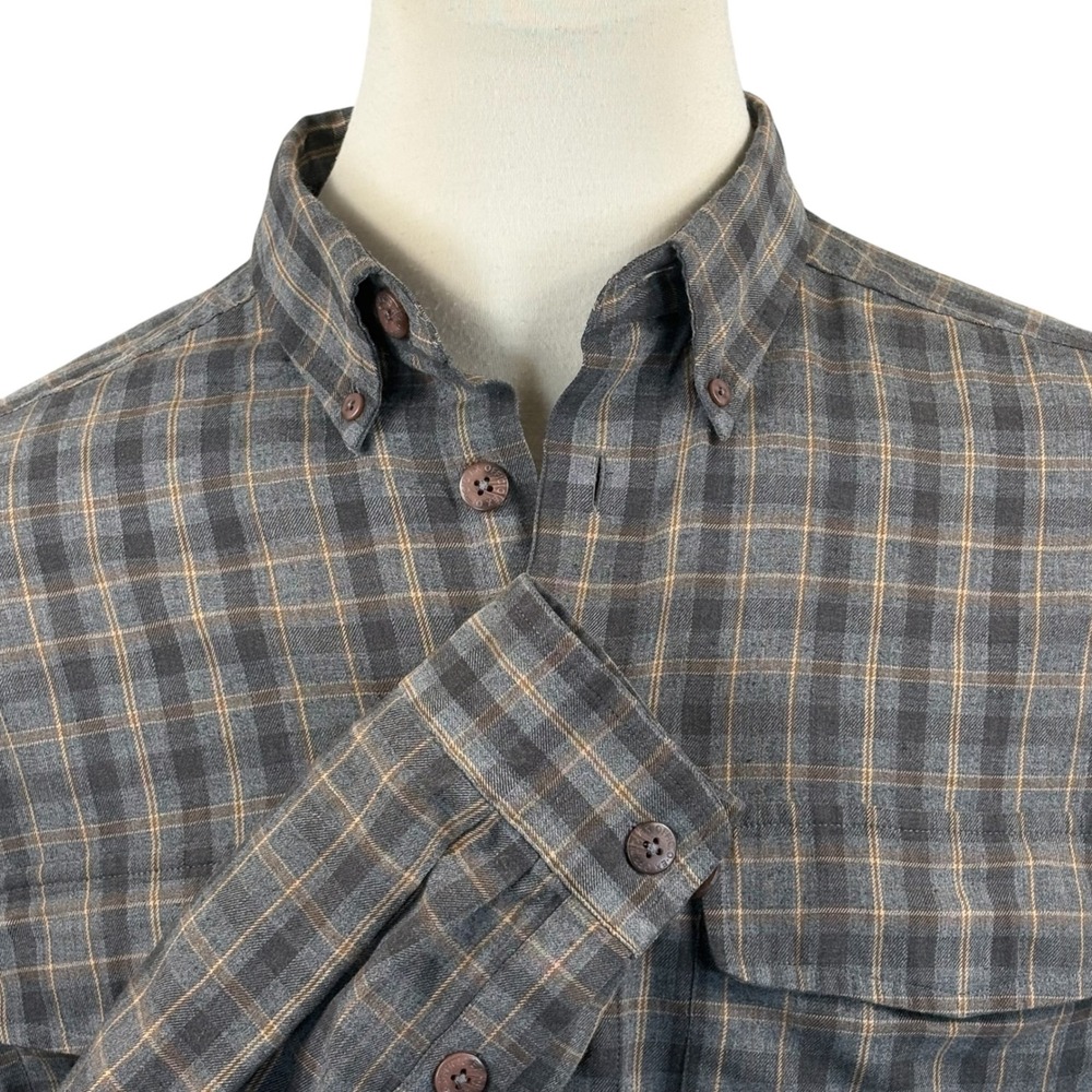 ExOfficio‎ Travel Mens L Gray Plaid Long Sleeve Button Down Utility Shirt Pocket